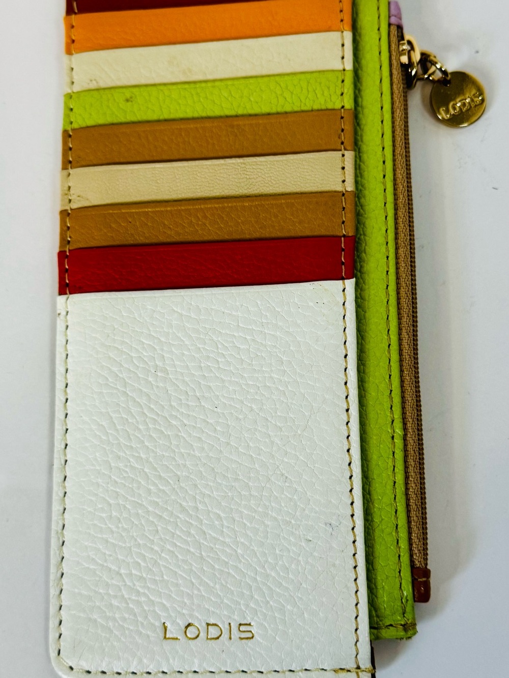 Lodis Women's White Multi-Color Leather Card Wallet